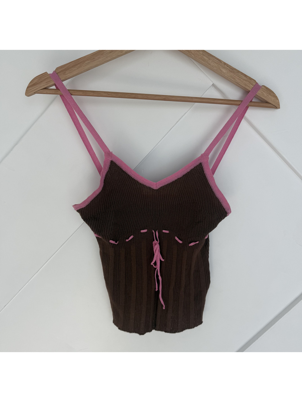 Gimaguas Brown and Pink Ribbed Knit Camisole Top, Size Small